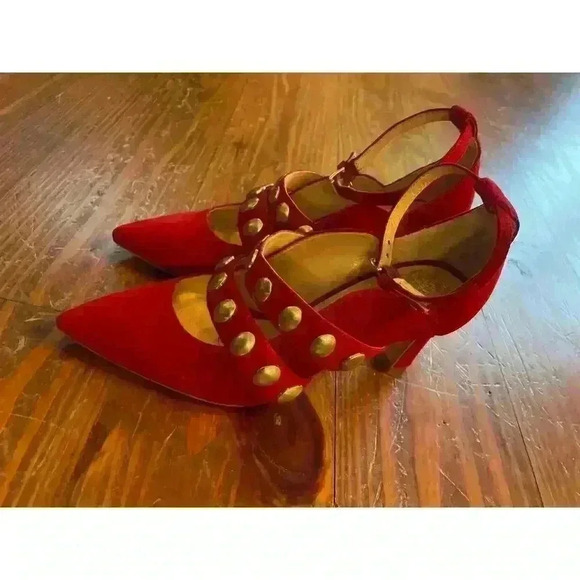 NWOT Vince Camuto Red Ankle Strap Leather Studded Krellen Stiletto,sz 5.5 - Picture 4 of 7